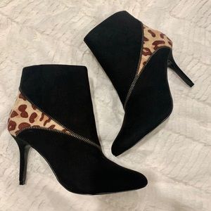 NEW Kelly & Katie black suede booties w/ leopard